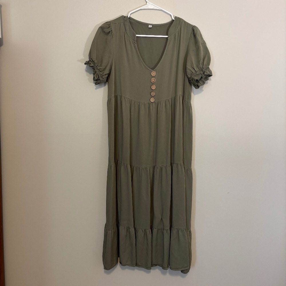 Tiered romantic dress, soft sage